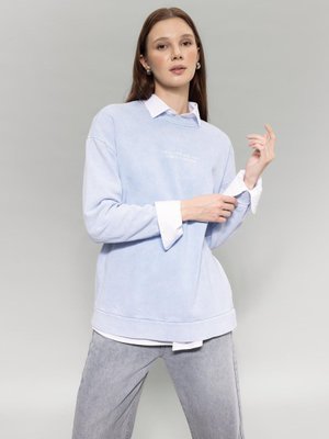 Regular Fit Bisiklet Yaka Slogan Baskılı Sweatshirt Tunik