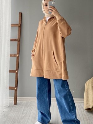 Önü Fermuarlı Kapüşonlu Hırka