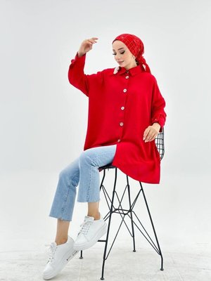 Düğmeli Aerobin Gömlek Kırmızı Standart