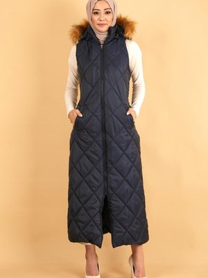 Kapüşonlu Kapitone Şişme Yelek Lacivert