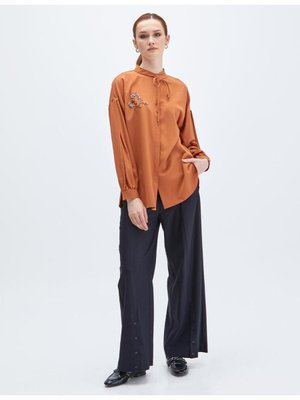 Gofreli Hakim Yaka Tunik Kiremit