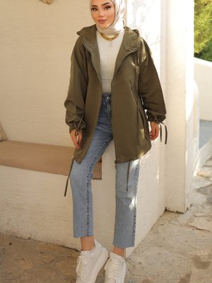 Kapüşonlu Trençkot Haki