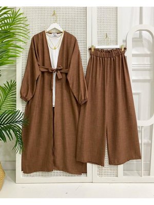 First Abaya Üçlü Takım Kahve First Abaya Üçlü Takım Kahve