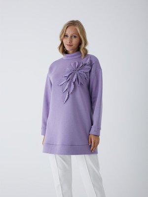 Lazer Kesim Yaprak Detaylı Sweatshırt