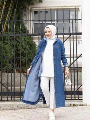 Arma Detaylı Açık Lacivert Kalın Kot Kap