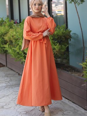 Beli Kuşaklı Elbise Turuncu Beli Kuşaklı Elbise Turuncu