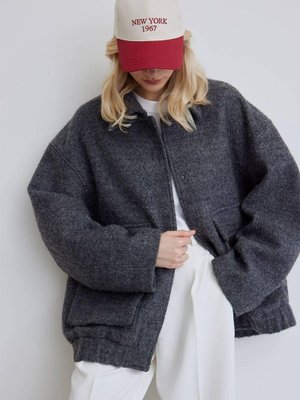 Antrasit Yünlü Oversıze Bomber Kaban