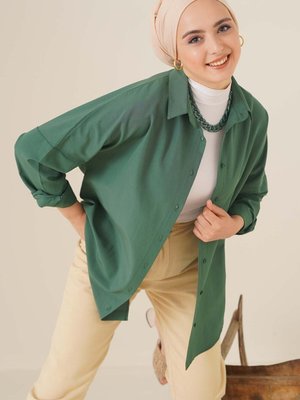 Oversize Basic Gömlek Zümrüt Yeşili