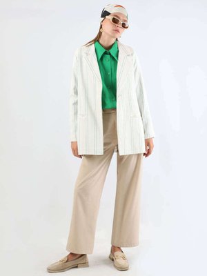 Fleto Cepli Keten Ceket Yeşil Fleto Cepli Keten Ceket Yeşil