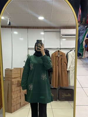 Yeşil Önü İnci Işlemeli Cm Dolunay Tunik