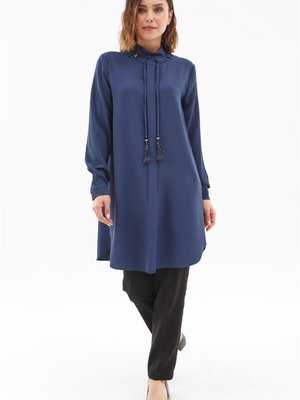 Yakası Tünelli Gece Mavisi Tunik Yakası Tünelli Gece Mavisi Tunik