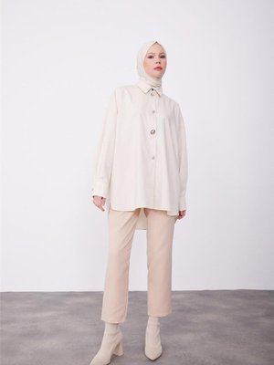 Farklı Düğme Oversize Gömlek Fildişi