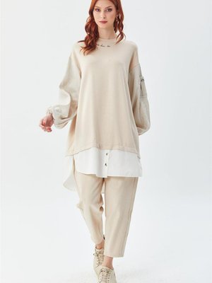 Çift Parça Görünümlü Bej Tunik