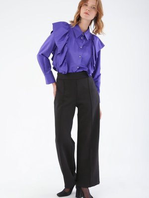 Siyah Çimalı Bol Paça Scuba Pantolon