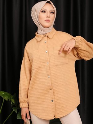 Bisküvi Çıtçıtlı Cepli Kapitone Gömlek Ceket