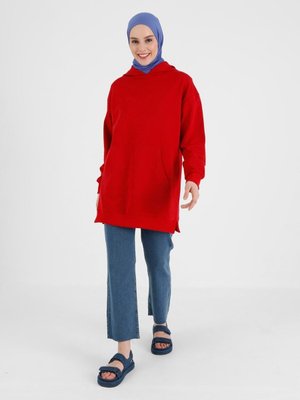 Kanguru Cepli Kapüşonlu Sweatshirt Kırmızı