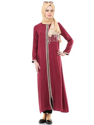 Bordo Fermuarlı Namaz Elbisesi