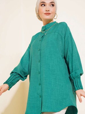 Kol Nervür Detaylı Keten Gömlek Kol Nervür Detaylı Keten Gömlek