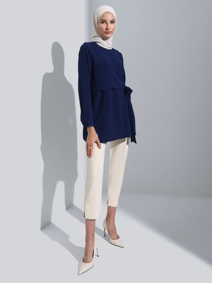 Lacivert Kendinden Kuşaklı Aerobin Tunik