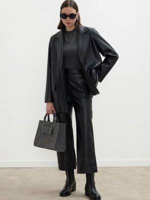 Siyah Kruvaze Deri Blazer Ceket Siyah Kruvaze Deri Blazer Ceket