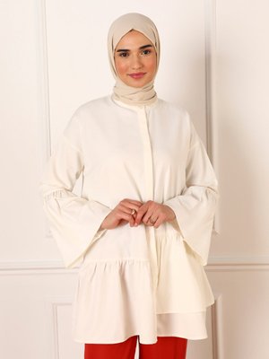 Vanilya Asimetrik Volan Detaylı Poplin Tunik