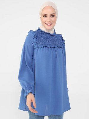 Gipe Ve Fırfır Detaylı Aerobin Tunik Koyu İndigo