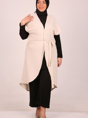 Bej Büyük Beden Düşük Kol Bürümcük Yelek