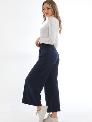 Beli Lastikli Lacivert Renk Bol Paça Pantolon