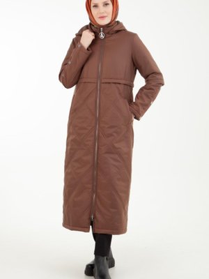 Trend Baklava Desenli Kapüşonlu Kapitone Kaban Mont