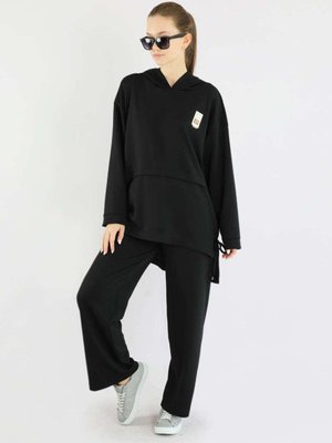 Bol Paça Kapüşonlu Sweat Takım Siyah Bol Paça Kapüşonlu Sweat Takım Siyah