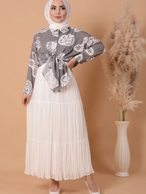 Beyaz Piliseli Astarlı Şifon Krep Etek Beyaz Piliseli Astarlı Şifon Krep Etek