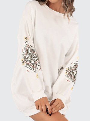 Ekru Kolları Baskılı İki İplik Sweat Ekru Kolları Baskılı İki İplik Sweat