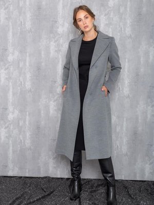 Çıtçıtlı Belden Kuşaklı Ara Boy Kaban Gri