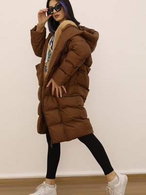 Kapüşonlu,çift Cepli Oversize Elyaf Dolgulu Şişme Mont Kapüşonlu,çift Cepli Oversize Elyaf Dolgulu Şişme Mont