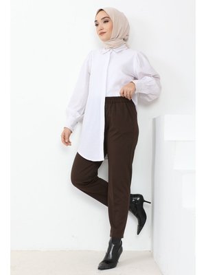 Acı Kahve Zülal Beli Lastikli Cepli Pantolon