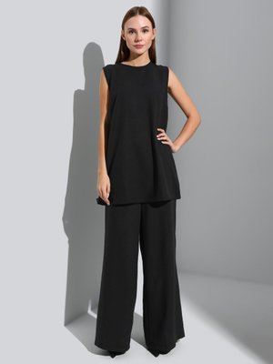 Siyah Aerobin Kolsuz Tunik & Pantolon İkili Takım