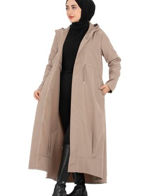 Kapüşonlu Eteği Volanlı Trençkot Vizon Kapüşonlu Eteği Volanlı Trençkot Vizon