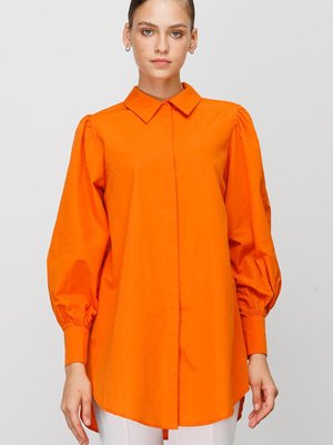 Balon Kollu Basıc Gömlek Oranj