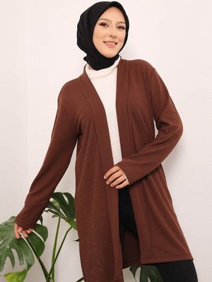 Kahverengi Modest Önü Duble Fitilli Bürümcük Hırka