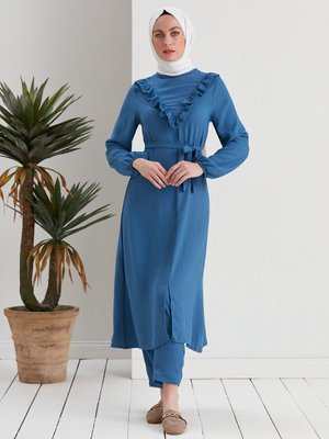 Bebe Yaka Kolları Büzgülü Takım Elbise Petrol Bebe Yaka Kolları Büzgülü Takım Elbise Petrol