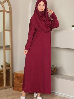 Kolay Giyilebilen Tek Parça Namaz Elbisesi Bordo Kolay Giyilebilen Tek Parça Namaz Elbisesi Bordo
