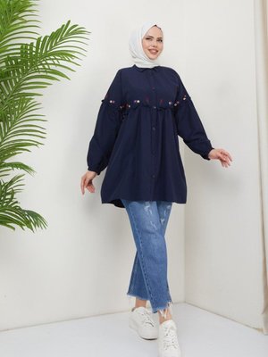 Çiçek Nakışlı Kolları Fırfır Detaylı Tunik