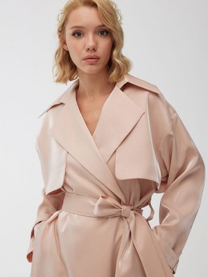 Organze Kruvaze Abiye Trençkot Pembe Organze Kruvaze Abiye Trençkot Pembe