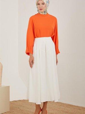 Pilikaşeli Ve Godeli Etek Beyaz