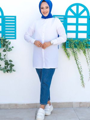 Beyaz Düğmeli Terikoton Gömlek