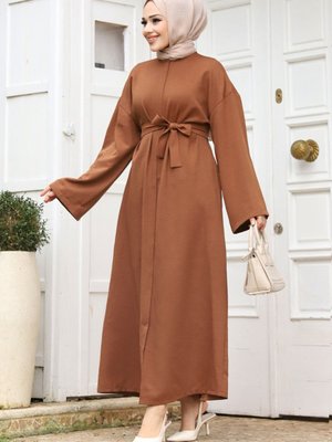 Yarasa Kol Beli Kuşaklı Ferace Kahverengi