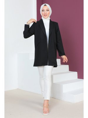 Siyah Kruvaze Yaka Ceket