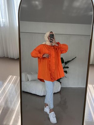 Oversize Fırfır Detay Gömlek Turuncu