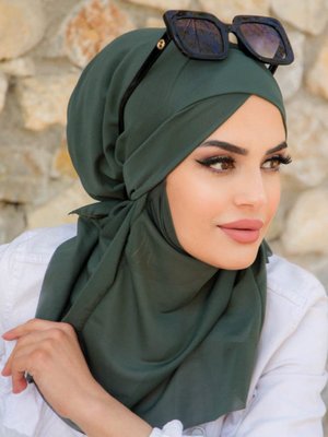 Desenli Hazır Şal Eşarp Kış Yeşili