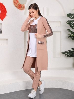 Vizon Pul Payet Detaylı Üçlü Eşofman Takımı